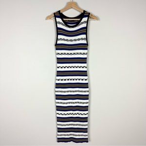 Karen Millen Sleeveless Striped Ribbed Knit Sheath Dress